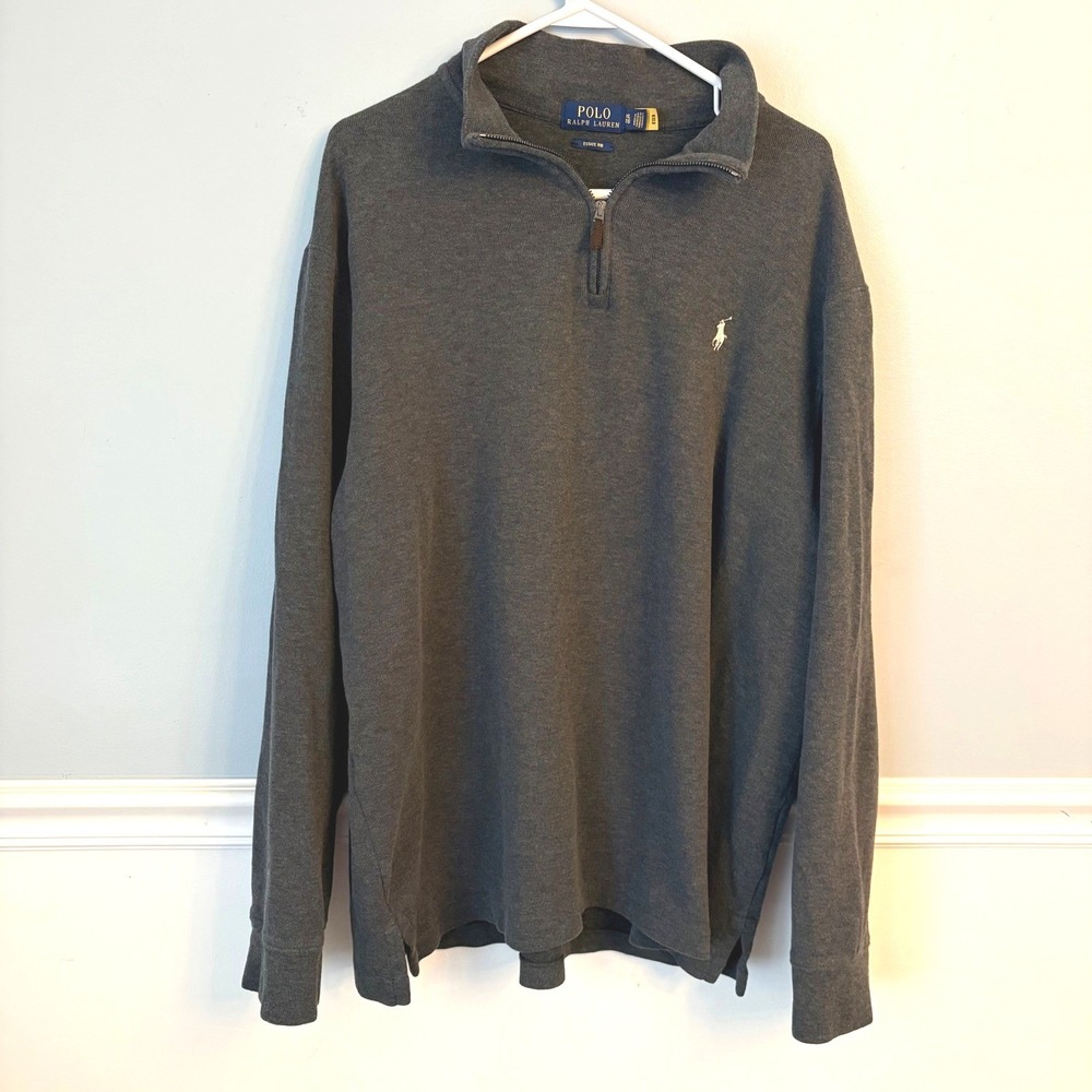 Ralph Lauren Polo Mens XL Estate Rib Quarter Zip Pullover Charcoal Gray Sweater